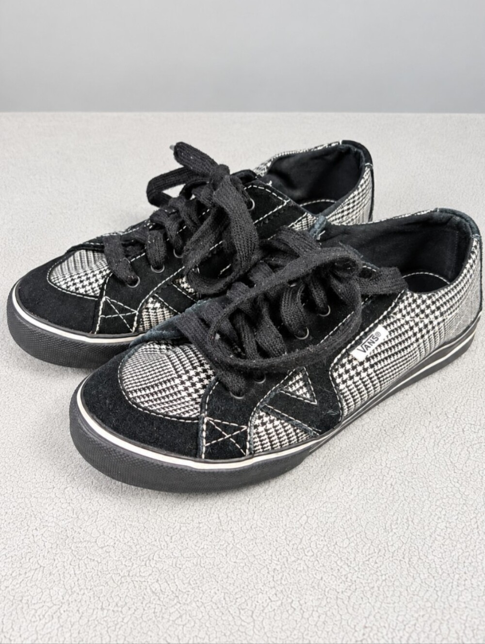Vintage Vans Tory Plaid Houndstooth Sneakers Black White Women’s 6.5